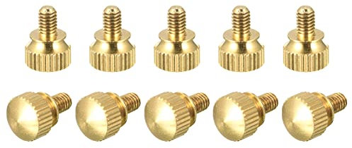 sourcing map 10uds Moleteado Pulgar Tornillos, M4x6mm Latón Hombro Pernos Escalonado Agarre Perillas Sujetadores para PC, Electrónico, Mecánico