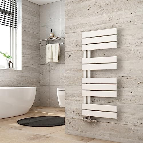 Heilmetz Scaldasalviette elettrico bagno a tubo piatto 899 x 400 mm，Radiatore portasciugamani monofacciale ，attacco laterale per portasciugamani ad acqua calda, Bianco