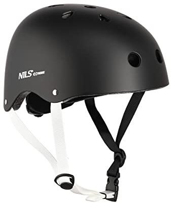 NILS Casco da skater, per bambini, adulti, ventilato, regolabile, per bicicletta, BMX, skateboard, scooter (nero, L)