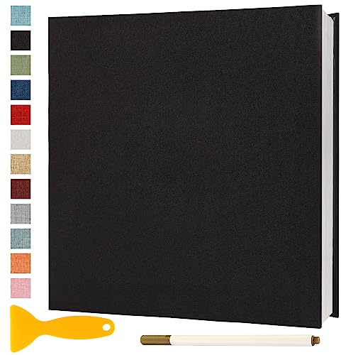 Album Fotografico Autoadesivo 28x27 CM in Lino Album Portafoto Personalizzabile Scrapbook Photo Album Fotolibro Ricordi Nascita Matrimonio Journal Travel Guest Book, 40 Pagine Nero