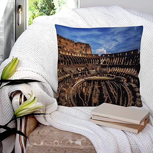 Kissenbezug 45x45 cm,Interne Struktur des Kolosseums Italien Antikes Rom Arena Oval Gladiator Run, Kissenbezug Dekorative Quadrat Sofa Kissenbezug für Home Decor Favor, mit unsichtbarem Reißverschluss