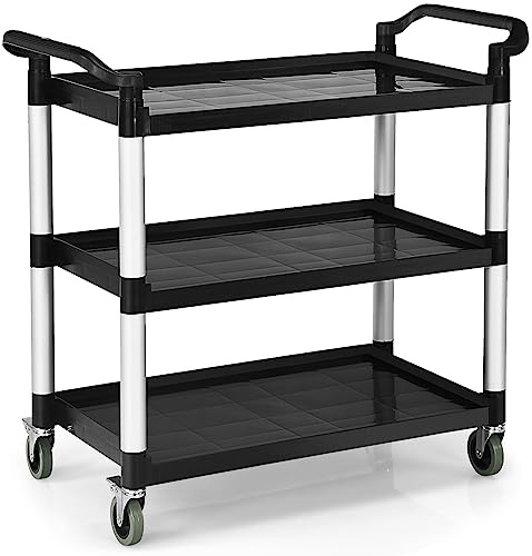 KOMFOTTEU Carro de Servicio de 3 Niveles, Carrito de Cocina con Ruedas (2 con Freno) y Asas Conveniente, Carro Auxiliar con Capacidad de Carga de 50 kg por Estante, 103 x 49 x 98 cm