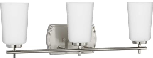 Progress Lighting Adley Collection Three-Light Brushed Nickel Etched Opal Glass New Traditional Bath Vanity Light (P300467-009)