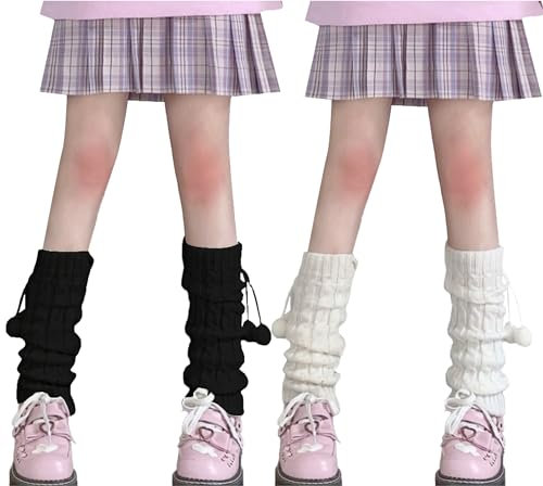 Happy Cherry 2 Paare Beinwärmer Damen Leg Warmers Lange Stulpen Frauen Schwarz Mädchen Beinstulpen Stricken Stulpensocken Knöchel Manschetten Legwarmer