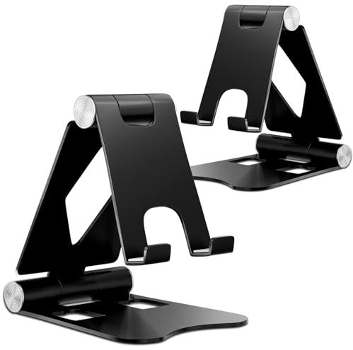 Zivacate Handy Ständer 2 Stück, [Verstellbar & Faltbar] Handyhalterung Tisch, Aluminium Mobile Halterung für iPhone 15, 14, 13 Pro Max, Alle 4''-7.9'' Smartphones, 4''-12.9'' Tablet