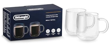 De'Longhi DLSC327 Tazas de café de vidrio térmico de doble pared, colección Hot&Cold, set de 2 piezas, capacidad 500ml