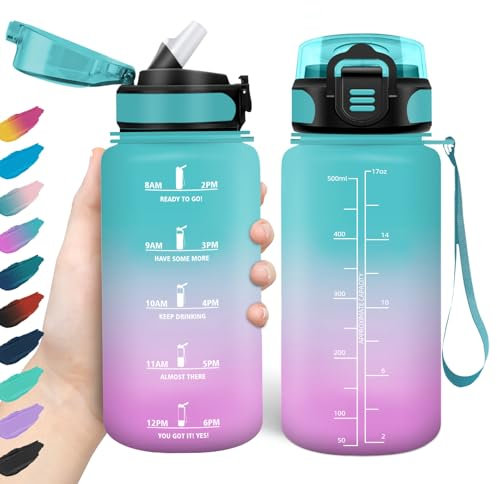 HoneyHolly Borraccia 500Ml, Senza BPA & A Prova di Perdita, Borraccia con Cannuccia, Reutilizables, Scuola Elementare, Cantimplora Motivazionale per Scuola, Palestra, Ufficio, Running