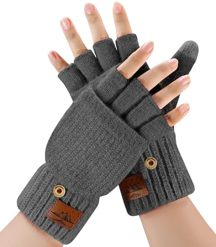 Gants d'hiver pour Hommes Femmes - Gants Demi Doigts Convertibles,Chaud Mitaines,Gants sans Doigts Doublés en Alpaga,Gants d'hiver à Écran Tactile,pour Hommes et Femmes Intérieur et Extérieur