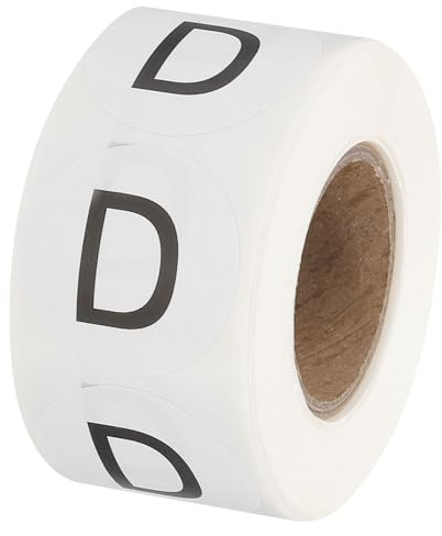 PATIKIL Lettre D Étiquettes d'Inventaire, 1 Pouce Autocollants de Lettres Capitales, Ronds et Auto-Adhésifs (1Rouleau/Total 500Pcs) pour Bureau, Stockage