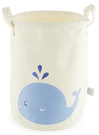 Bieco Panier à linge pour bébé baleine - Grand panier de rangement pour enfants - Coton et imperméable - Rangement pour chambre d'enfant - Panier à linge pour enfants et filles