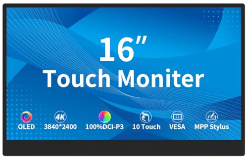Magedok 21.5 Pulgadas 1920 x 1080 Monitor táctil, Pantalla táctil capacitiva de 10 Puntos, Interfaz HDMI/VGA, Altavoces incorporados, VESA, Pantalla Comercial (OLED 3840 x 2400, 16 Pulgadas)