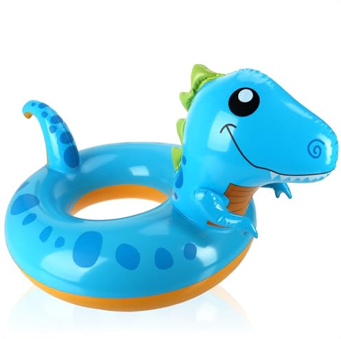 COM-FOUR® Salvagente gonfiabile per bambini dai 3 ai 6 anni - Salvagente con design a forma di animale - Ausilio per il nuoto ideale per spiaggia e piscina (blau/gelb - Dino)