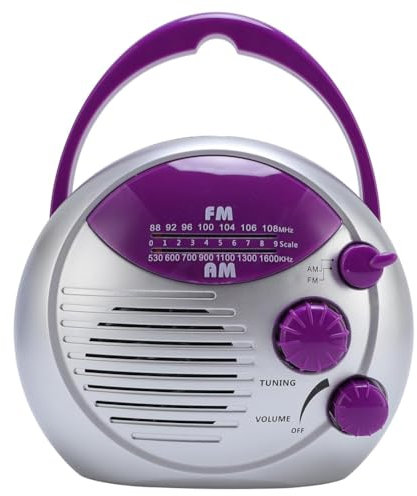 Shower Radio, Water Proof Portable Mini AM FM Radio, Battery Powered Hanging Bathroom for Home, Hot Tub, Kitchen, Outdoor