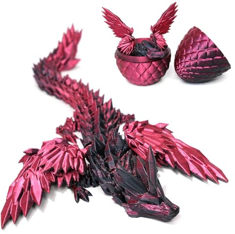 DUOCIYUAN 3D Gedrucktes Drachenei, Drachen Spielzeug Überraschungsdrache Im Ei für Geschenke Beweglicher Drachen Figuren für Easter Weihnachtstag Schreibtisch Dekoration (Pterodactyl Schwarz-R)