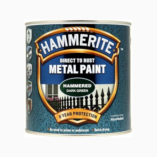 HOCHSTE® Hammerite Metal Paint Hammered Dark Green, Quick Drying Time, Easy-to-Apply, DIY Projects, Garden Furniture, Rust Protection, Long-Lasting, Interior and Exterior Use, 250ml