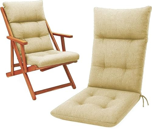 HAND Cuscino Ricambio per Poltrona Relax Harmony – Cuscino Sedia Sdraio 110x45x5 cm – Imbottito, con Elastico e Laccetti – Compatibile Sedie Legno Ferro PVC (Ecrù, 110x45)