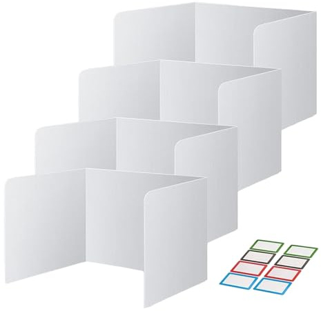 Generisch Waterproof Privacy Screen Mats for Student Desks, Privacy Folder for Students, Test Table Dividers, Includes Additional Labels, Pack of 4, 44 x 34 cm, Black/White