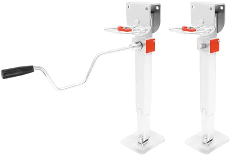 Uppsättning av 2 vevstöd med handvev, bil, släpvagn, stöd, 42–56 cm, justerbar höjd, 2 T stödbelastning, tung lastbock, stödben för släpvagn, husbilar (vit)