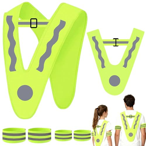 OPEIXSAYKOC Chaleco de Seguridad Reflectante, 2 PCS Chaleco Reflectante +4 Bandas Reflectoras, Seguridad Adulto, Reflectante Visibilidad a 360°, para Correr, Conductor, Limpiadores