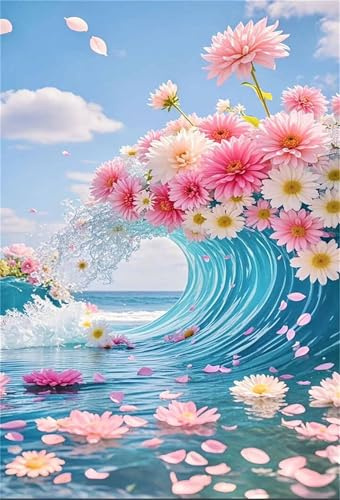 Puzzle 700 Pieces Fleur Vague, Jeux éducatif Défi Jouets Puzzles Classiques, Parfaitement Emboîtable Lettres au Dos, pour Vous Faciliter Le Travail pour Hommes Femmes Plus âgés 52 x 38 cm