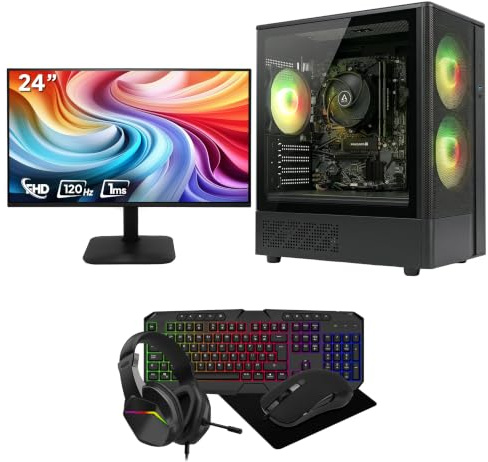 GTR Gaming -PC Bundle – Ryzen 5 | 16GB RAM | 1TB SSD | 24” 120Hz Monitor | 650W PSU| Esports Ready for Fortnite, Valorant & Minecraft | Full Setup with Keyboard, Mouse & Headset | Windows 11 | WiFi