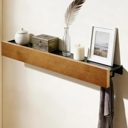 WJUAN Appendiabiti da Parete con Mensola, 65 cm Attaccapanni da Muro Moderno, Appendiabiti da Parete Moderni con 10 Ganci, in Legno di Ferro, per Riporre Vestiti e Ornamenti