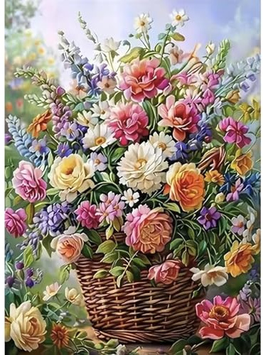 5D Diamond Painting Flowers - Flower DIY Diamond Art Craft Painting Kits | Wildflowers Full Drill Gem Art Set Crystal Rhinestone Embroidery Canvas for Adults Gifts Home Wall Decor (16x12 inch)