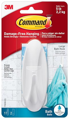 Command 17083B Large Hook with Water Resistant Strips (Pack of 2, 1 Hook and 2 Large Adhesive Strips Each)