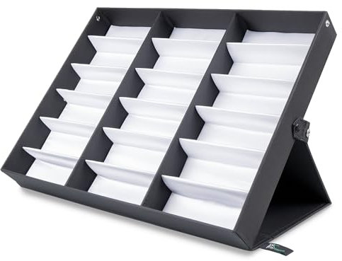 ProSource 18 Slot Sunglasses Organizer Box Stand Display Case/Tray, Fabric Lined & Snap Close
