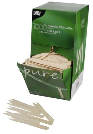 PAPSTAR 1000 Pommes - Frites - Gabeln, Holz 85 mm x 10 mm Pommesgabel