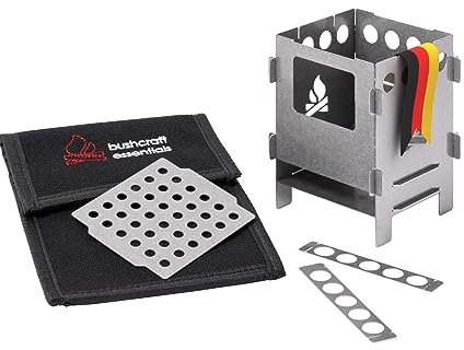 BUSHBOX SET Outdoor-Kocher | Hobo-Kocher | Camping | Holz | Gas | Spiritus | Steckbar | Kompakt | Mit Zubehör | Edelstahl | 100% Made in Germany