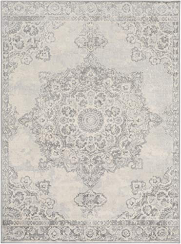 Livabliss Kuta Vintage Teppich groß - Orientalischer Teppich Wohnzimmer 160x220 cm, Esszimmer, Schlafzimmer - Boho Teppich, Kurzflor Teppich für einfache Pflege - Muster Teppich in Grau und Elfenbein