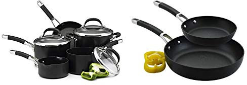 Circulon Premier Professional Saucepan and Frypan Set of 5 & Premier Professional frypan Twin Pack (20/28cm) Premium Non Stick Frying Pans – Hard Anodized Aluminium Cookware