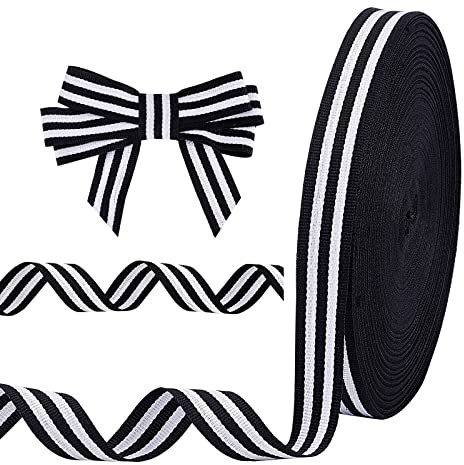 PH PandaHall Cinta rayas blancas y negras 50 yardas/45.72m cinta clásica tela grogrén cinta poliéster para envolver regalos cinta a rayas para Halloween lazos embalaje decoración coronas