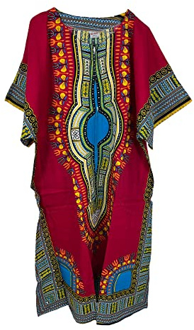 Womens 100% Cotton Long Kaftan Dress Summer Dashiki African Print One Size Loose Baggy Style Beach Cover (Pink)