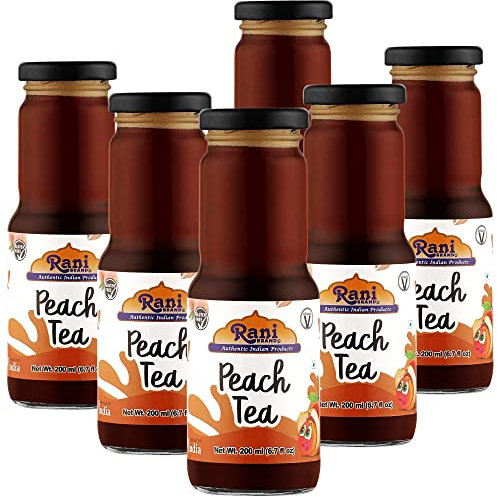 Rani Peach Tea 6.7 fl oz (200 ml) Glass Bottle, Pack of 6 ~ Indian Fruit Beverage | Vegan | Gluten Free | NON-GMO | Indian Origin