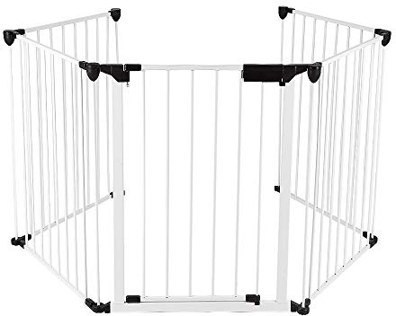 Barrera De Seguridad para Perros, Reja De Protección para Chimenea, Metal -Puerta de Seguridad de Barrera Protectora para niños, Chimenea, Perros, Animales,310 * 2,5 * 75cm (Blanco 5 pz)