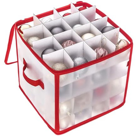Ahuuen Aufbewahrungsbox Für Weihnachtskugeln | Weihnachtskugeln Aufbewahrung | Weihnachtskugel Box Mit Griffen, Reißverschluss | Dekorationsbehälter Für Bis Zu 64 Kugeln | 30.5 * 30.5 * 30.5cm
