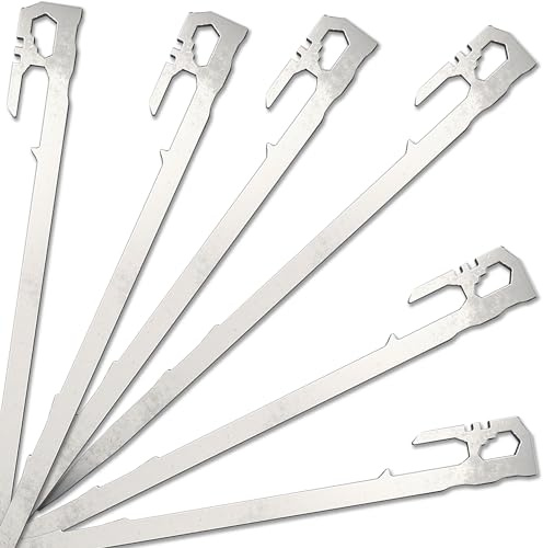 Camping Tent Stakes - Heavy Duty Tent Pegs Outdoor, Metal Tarp Spikes and Inflatable Tent Pole Pins 6 Pack