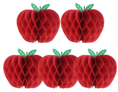 EASY JOY 5 alveoli di carta a nido d'ape a forma di mela rossa, decorazione da appendere per compleanni, estate, matrimoni, giardino, piscina, scuola, aula, ritorno a scuola, festa