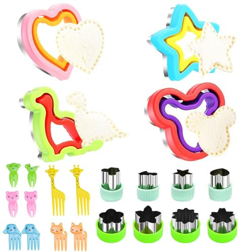 22 PCS Sandwich Cutters for Children Cookie Cutters Fruit Cutter Molde for Making Sandwiches Pies Hamburgers Food Cutters for Kids Shapes Heart Star Dinosaur Bear for Kids Lunch Box and Bento Box