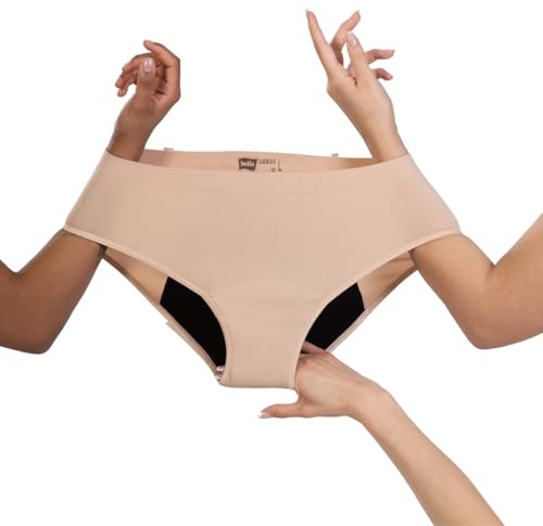 Bella Periodenunterwäsche Comfort Größe M mit wasserdichter Aufbewahrungstasche | Menstruationsunterwäsche beige für Starke Blutung