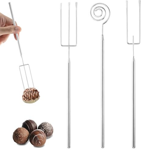 COZERI Lot de 3 fourchettes à chocolats en acier inoxydable pour chocolats faits à la main, chocolat, truffe, pralines avec grille, parfaits pour fondue et bonbons DIY