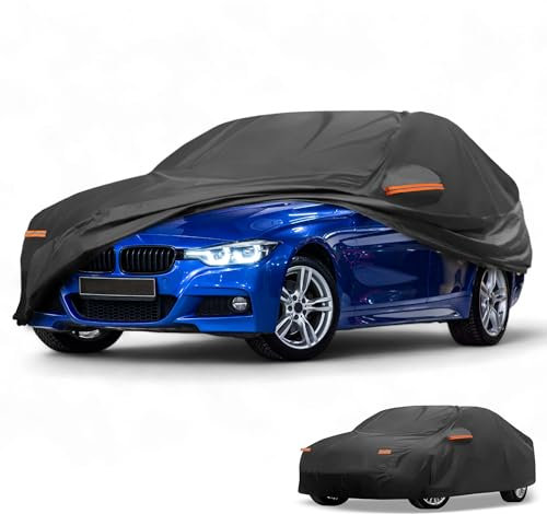 Partuto All-Weather Waterproof Car Cover - UV-Resistant Outdoor Full Exterior Protection for BMW 1 Series Sedan 210D-PU Black with Right Side Zipper