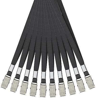 Uniclife Lanyards Bulk Badge Lanyards for ID Badge Holders Flat Neck Lanyards with Metal Clips Black Nylon Straps for Home Office School Card Case Name Badge Holders, 50 Pack