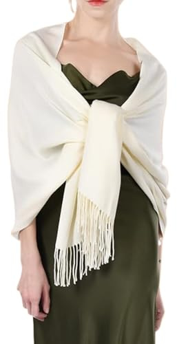 YNR Chal de Pashmina y Bufanda para Mujer, Suave Bufanda y Chal de Pashmina para Damas, Vestido de Noche, Fiesta de Boda, Regalo para Novia y Dama de Honor, Crema