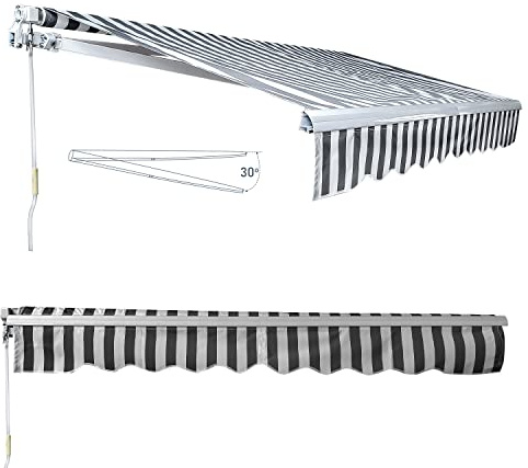 Tenda da sole retrattile per esterni, 350 x 300 cm, telaio in alluminio, impermeabile e resistente ai raggi UV, bracci estensibili, manovella, colore bianco e grigio, parasole per patio e balcone
