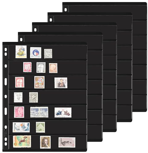 Uncle Paul 7 Rows Stamp Album Inserts 5 Sheets - 70 Pockets Double-Sided Stamp Collecting Pages for 9-Hole Standard Loose-leaf Binder IS010705