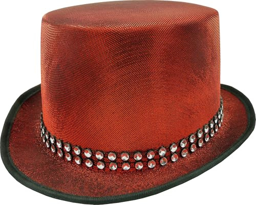 TrendandStylez Glimmer Zylinderhut mit Strassband – Glitzer Partyhut in Rot, Schwarz oder Silber – für Damen & Herren – Kostüm Accessoire für Karneval, Fasching, Silvester, Show & Bühne Gala (Rot)