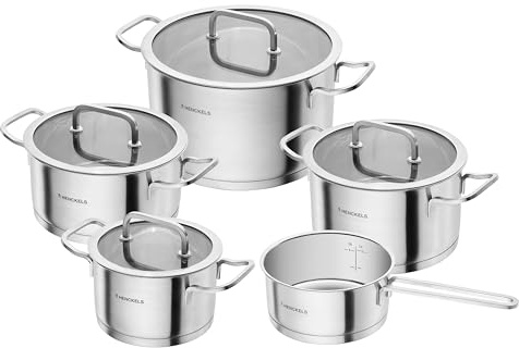HENCKELS Pulse Kochtopfset 5-tlg,Glasdeckel, 18/10 Edelstahl, für alle Herdarten inkl. Induktion